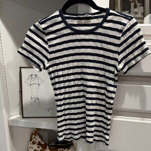 Doen Navy and White Striped Top